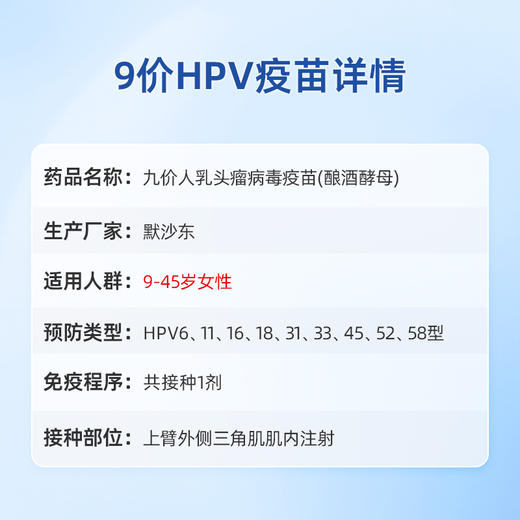 女性-9价HPV疫苗预约代订-单针 商品图1