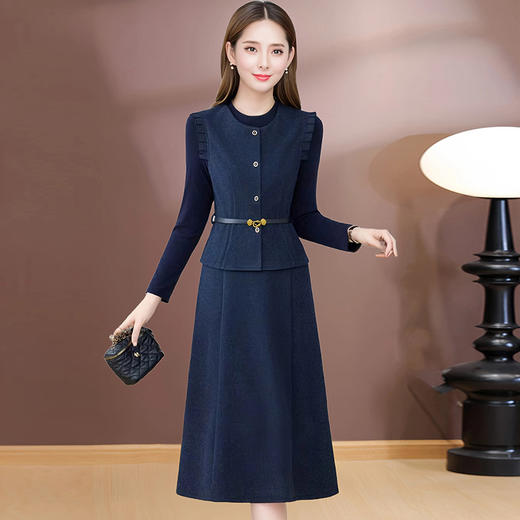 QYM SDB17-Y洋气法式两件套连衣裙时尚收腰女神范裙 商品图3