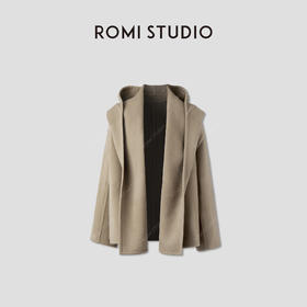 ROMI STUDIO"棕标系列"羊毛绒感双面呢连帽气质大衣RWCAWG4869