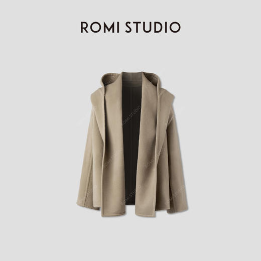 ROMI STUDIO"棕标系列"羊毛绒感双面呢连帽气质大衣RWCAWG4869 商品图0