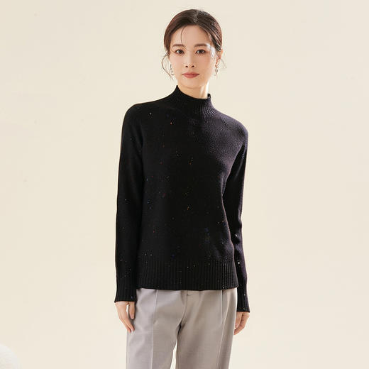 罗蒙秋冬女士半高领金丝套头羊毛衫百搭显瘦针织衫舒适打底衫上衣 商品图2
