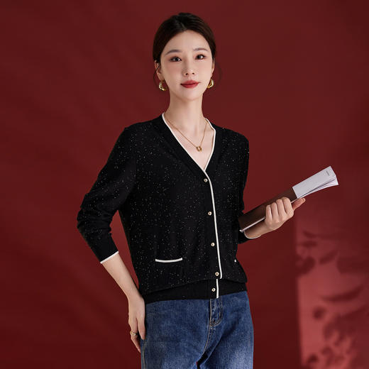 QSV领长袖针织衫薄款女羊毛秋装2025新款时尚通勤上衣气质毛衣1539 商品图0