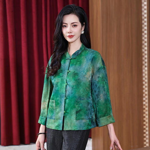 丁摩香云纱真丝上衣小欧姆龙小看桑蚕丝新中式时尚装外套AL2902 商品图0