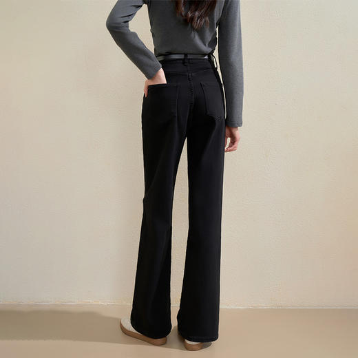 西遇韩系气质牛仔裤女秋季新款高腰显瘦直筒裤窄版阔腿裤长裤H0051298 商品图4