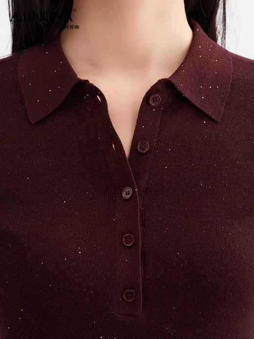 【亮闪金丝】阿菁娜简约POLO领法式优雅气质针织衫F30Q302038 商品图4