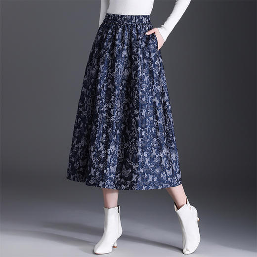 QYM 769-Y松紧高腰半身裙时尚蝴蝶花裙优雅A字裙 商品图1
