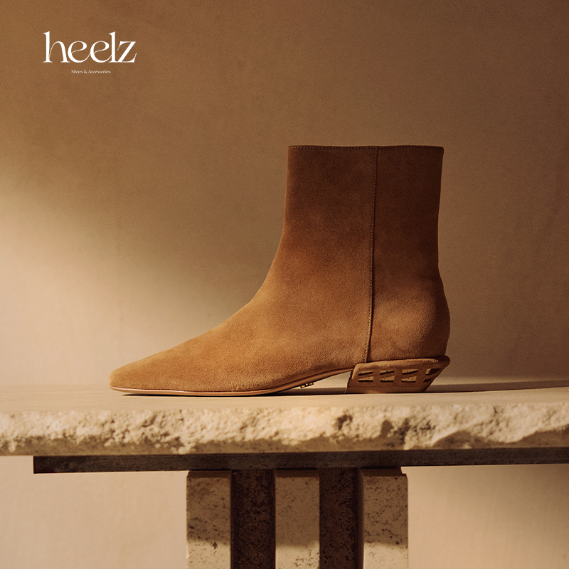 heelz设计师手工鞋履 ｜H小方跟羊翻毛皮时装短靴 3公分