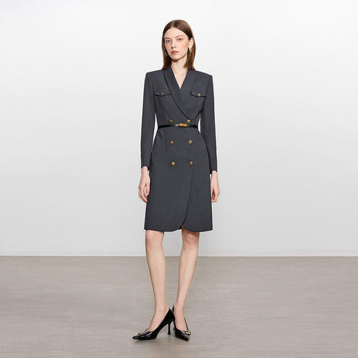 IWY/高级感灰色西装连衣裙女秋冬羊毛总裁职业裙气质干练工作服Q1446 商品图2
