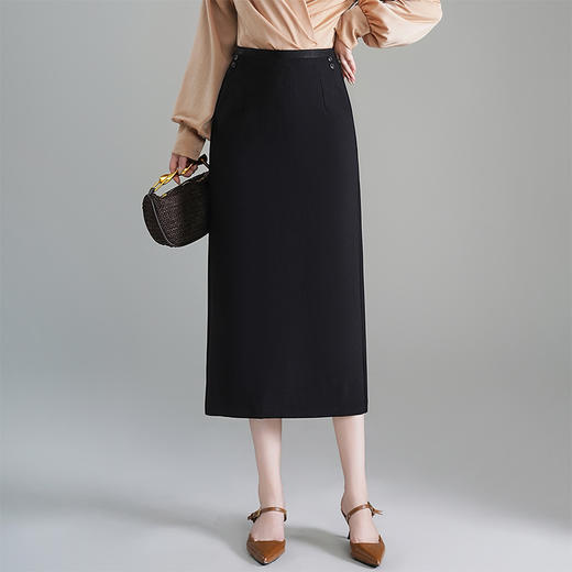 QYM 772-Y西装半身裙中长款开衩包臀裙直筒一步裙 商品图0