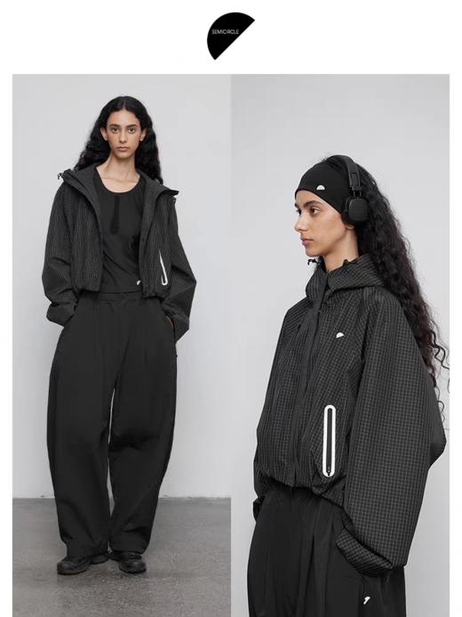 半圆/Q5821737/连帽立领防风格子轻户外长袖外套 商品图1