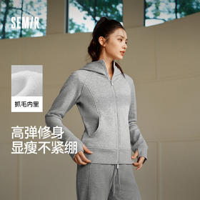 森马外套女冬季分割插肩袖紧身抓毛连帽2025新款显瘦休闲时尚夹克