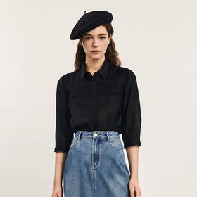 谜底通勤风衬衫七分袖女2024年夏新品百搭设计感H型衬衣242MC0531