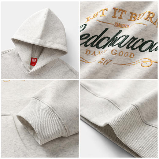 REDCHARCOAL 红炭花灰色绣花连帽卫衣男秋季新款潮牌宽松男士上衣 商品图3