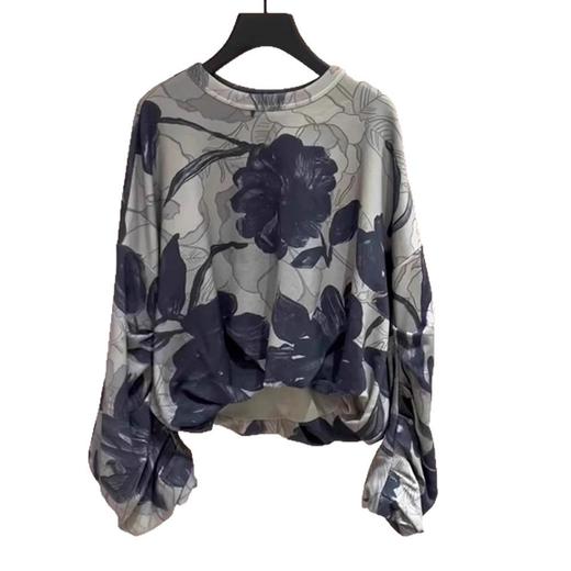 雀说流行的上衣高级感气质百搭灰绿色印花圆领长袖卫衣AL 商品图4