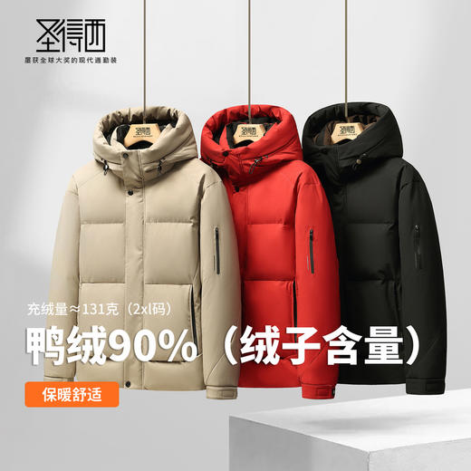 【含鸭绒】圣得西男士加密梭织连帽羽绒服2025秋冬款简约易搭外套 商品图3