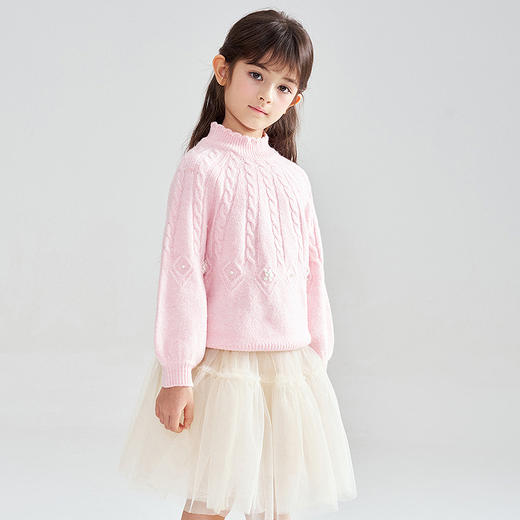 笛莎Deesha 2025冬季新款女童甜美复古绞花半高领套头针织衫 商品图4