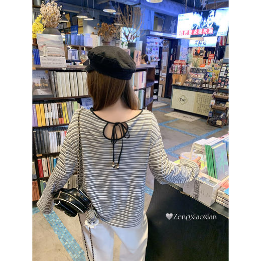 <曾小咸推荐>韩系长袖圆领条纹长袖T恤，黑杏条纹限时券后价63.29！【预售款，预计3-15天】 商品图14