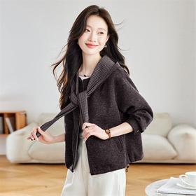 时尚格子拼接，高级灰上衣小个子外套HR-MUQQ1334