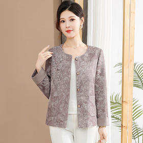 QYM CS25C42-Y时尚短款刺绣订珠印花休闲外套宽松单排扣上衣