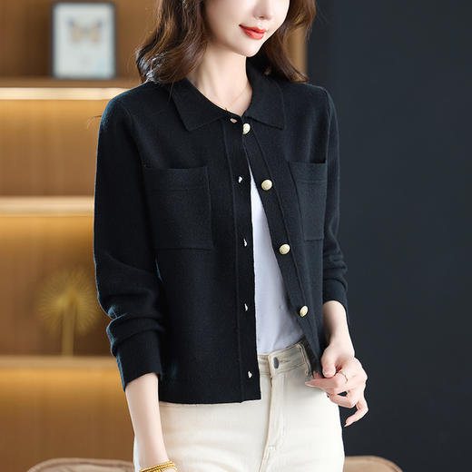 SC7-9102-168针织开衫春秋外搭大码女装2025新款气质减龄翻领毛衣秋季纯色外套 商品图1