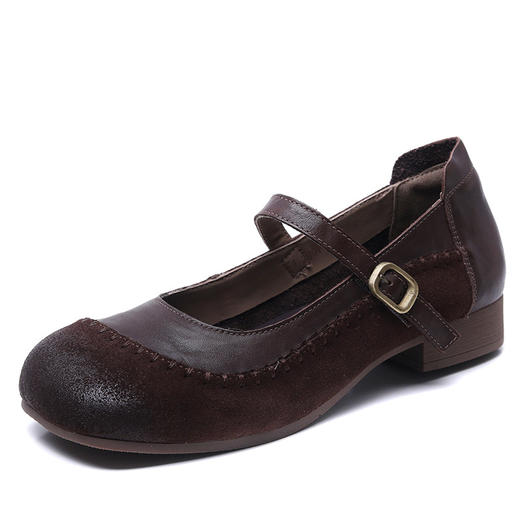 FR25051头层牛皮复古平跟玛丽珍单鞋女四季春秋新款软底软面休闲女鞋 商品图4