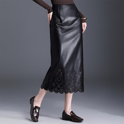 QYM 767-Y皮包裙PU皮裙时尚高腰半身裙开衩一步裙 商品图1