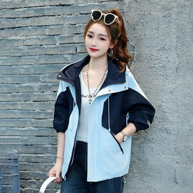 半身缘女装 春季拼色防风防水户外连帽夹克261113P01340002