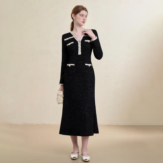 西遇法式小香风织带鱼尾针织裙女秋季新款名媛高级感连衣裙V3355202 商品图1