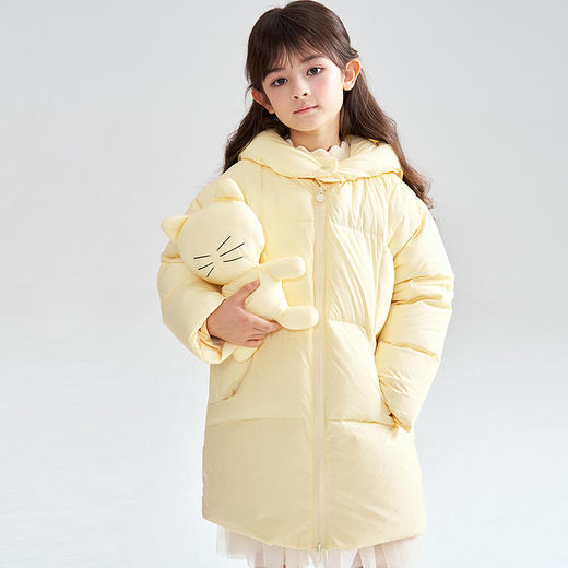 笛莎Deesha 2025冬季新款可爱抗菌绒三防连帽中长款羽绒服 商品图5