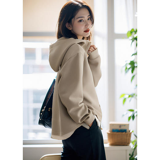 丁摩 空气层拉链套头假两件连帽卫衣女时尚休闲新款5ZF-7131 商品图0