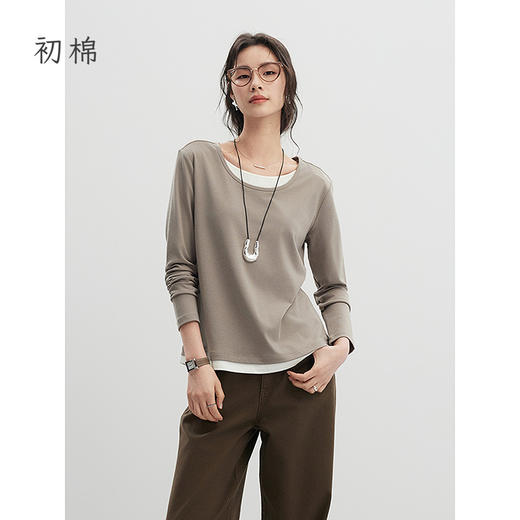 初棉圆领假两件长袖T恤356601001 商品图0