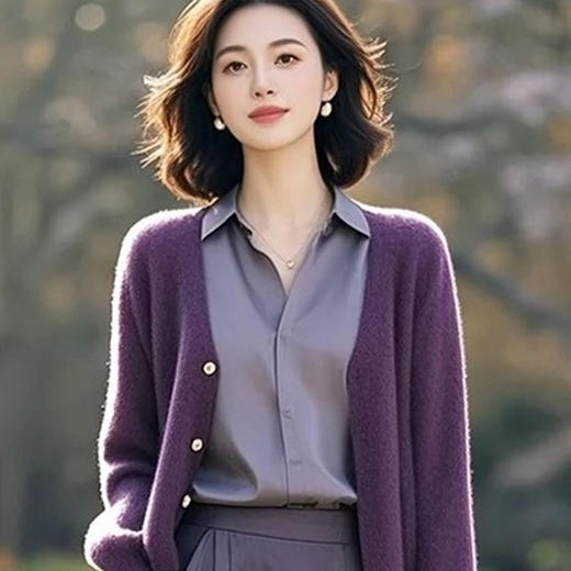 雀说显瘦洋气欧货潮时髦休闲紫色针织开衫衬衣半身裙AL5280 商品图5