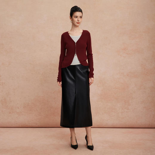 QG63025新款假两件上衣含羊毛撞色内搭拉链外套百搭时尚减龄针织衫 商品图3