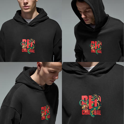 REDCHARCOAL 红炭灰色生肖蛇连帽卫衣男秋季新款美式潮牌男士帽衫 商品图3