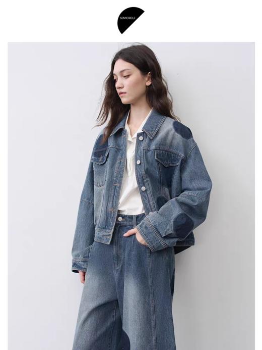 半圆/25231701/短箱圆点做旧牛仔外套 商品图2