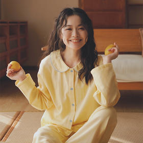 【全棉双层纱】日系甜美睡衣纯色娃娃领纯棉纱布家居服套装全棉少女减龄