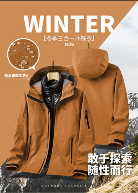 高阶品质 石墨烯发热 聚酰亚胺棉内胆 男士户外三合一可拆卸冲锋衣 保暖两件套棉外套BS23071-T