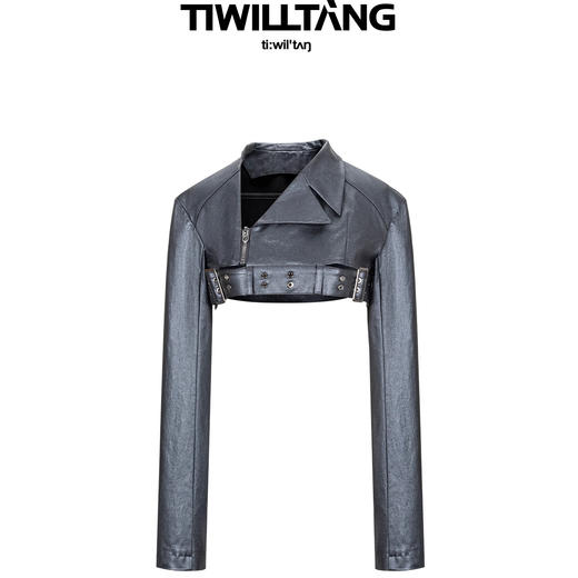 启世录TIWILLTANG“烁隐月光”半领截短皮夹克 商品图3