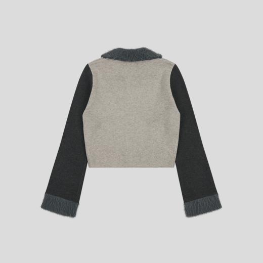 GOODBAI 菱格纹撞色拼接毛绒正肩长袖针织开衫 商品图2