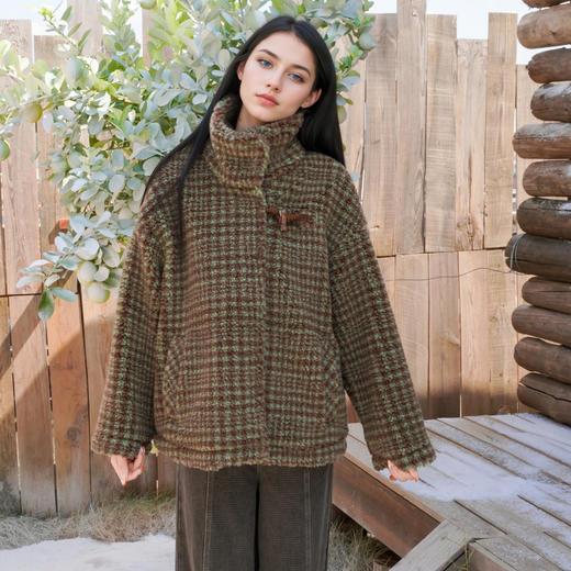 谜底毛毛大衣女士2025秋季新款时髦百搭立领大廓形外套257MD7827 商品图0