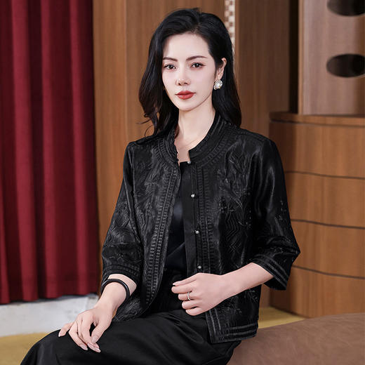 丁摩真丝高端时尚刺绣香云纱上衣五分袖大牌桑蚕丝外套AL2903 商品图3