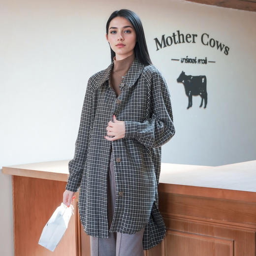 谜底羊毛混纺大衣女2025秋新款复古风千鸟格中长款外套257MD7863 商品图0