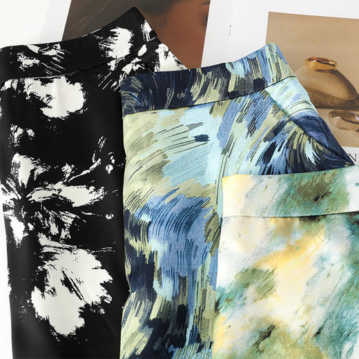 丁摩 蓝色印花半身裙女春夏季薄款中长款高级感气质A字大摆伞裙5ZF-53371 商品图3