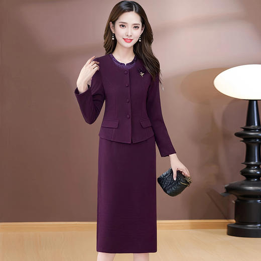 QYM SDB18-Y假两件连衣裙气质时尚优雅拼接妈妈裙 商品图2