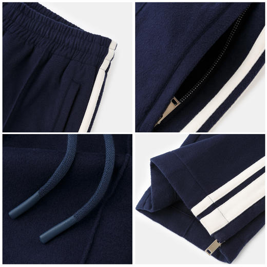 REDCHARCOAL 红炭藏青色直筒侧条纹运动休闲裤男新款松紧腰裤子 商品图3