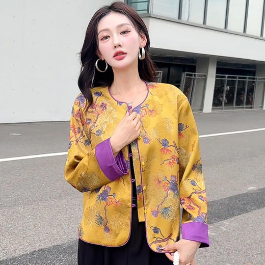 QYM 5962-Y时尚复古外套印花中式国风短款休闲上衣 商品图0