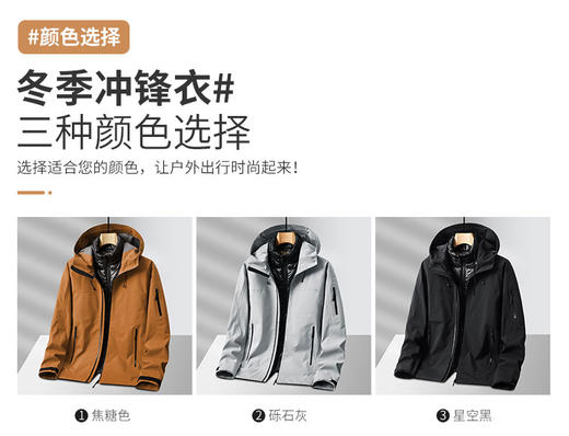 高阶品质 石墨烯发热 聚酰亚胺棉内胆 男士户外三合一可拆卸冲锋衣 保暖两件套棉外套BS23071-T 商品图1