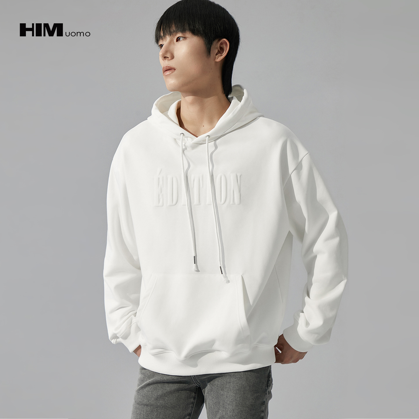 HIM漢崇  舒适连帽卫衣时尚植绒烫压印花休闲运动帽衫男 2025秋季