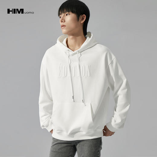 HIM漢崇  舒适连帽卫衣时尚植绒烫压印花休闲运动帽衫男 2025秋季 商品图0