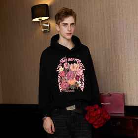 IDEVERRAY毛圈薄款玫瑰油画风卫衣美式街头宽松帽衫男女春秋季